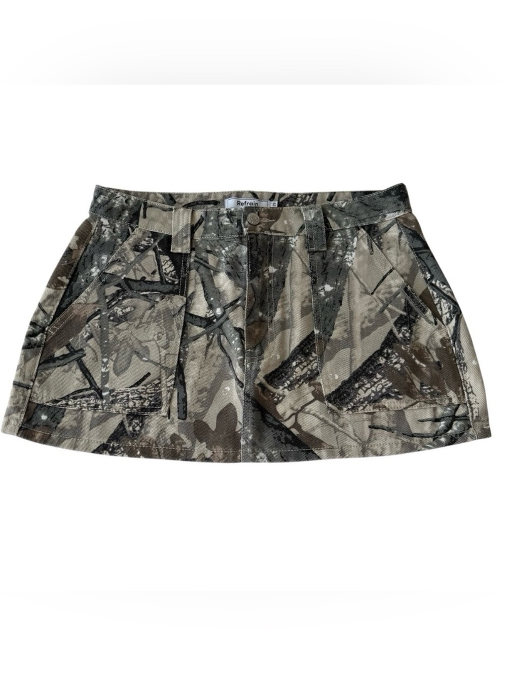 Refrain Denim Camouflage Mini Skirt Sz 9 Sz 29 Western County Fair Country EUC